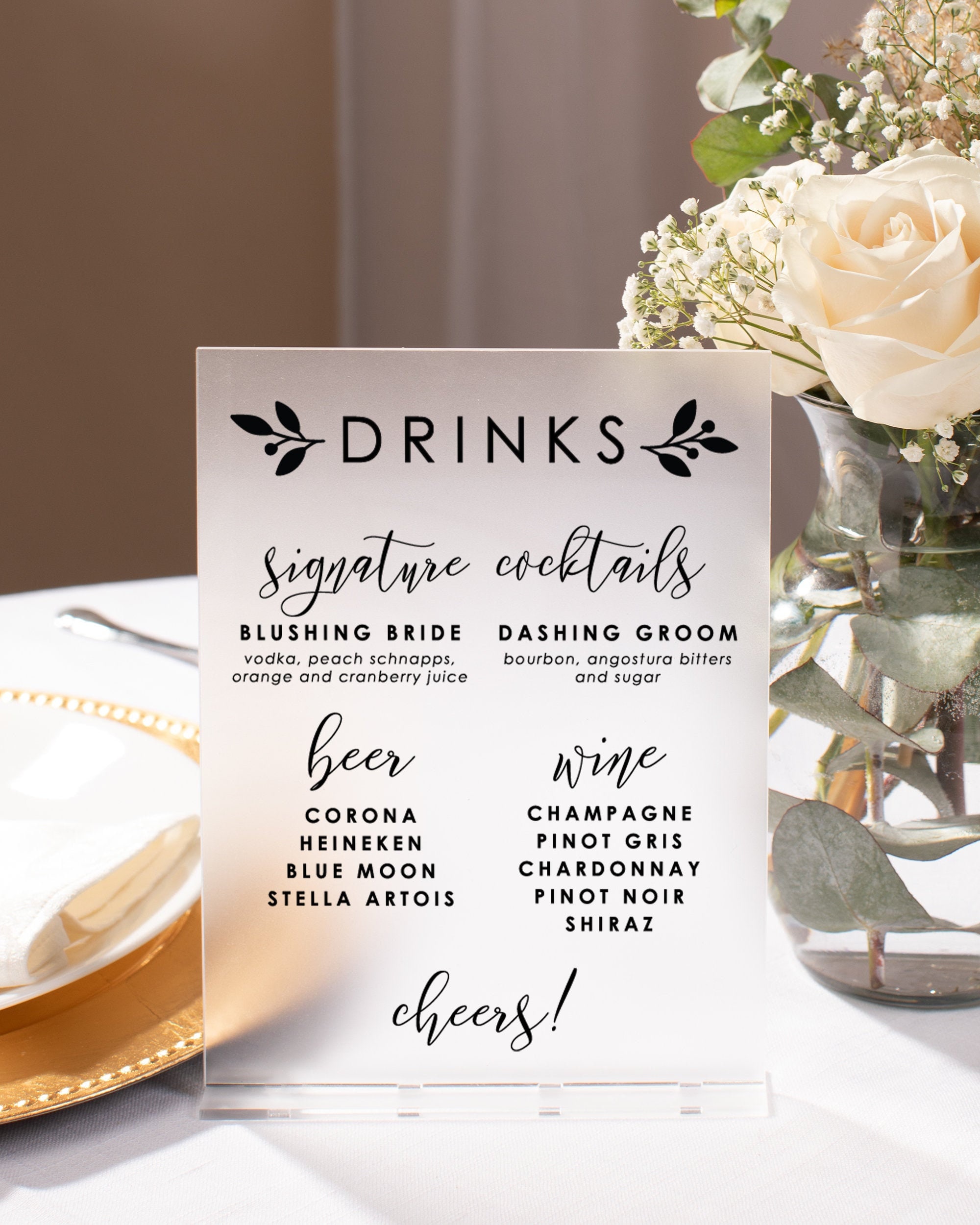 Custom Acrylic Bar Menu Elegant Modern Wedding Reception Etsy