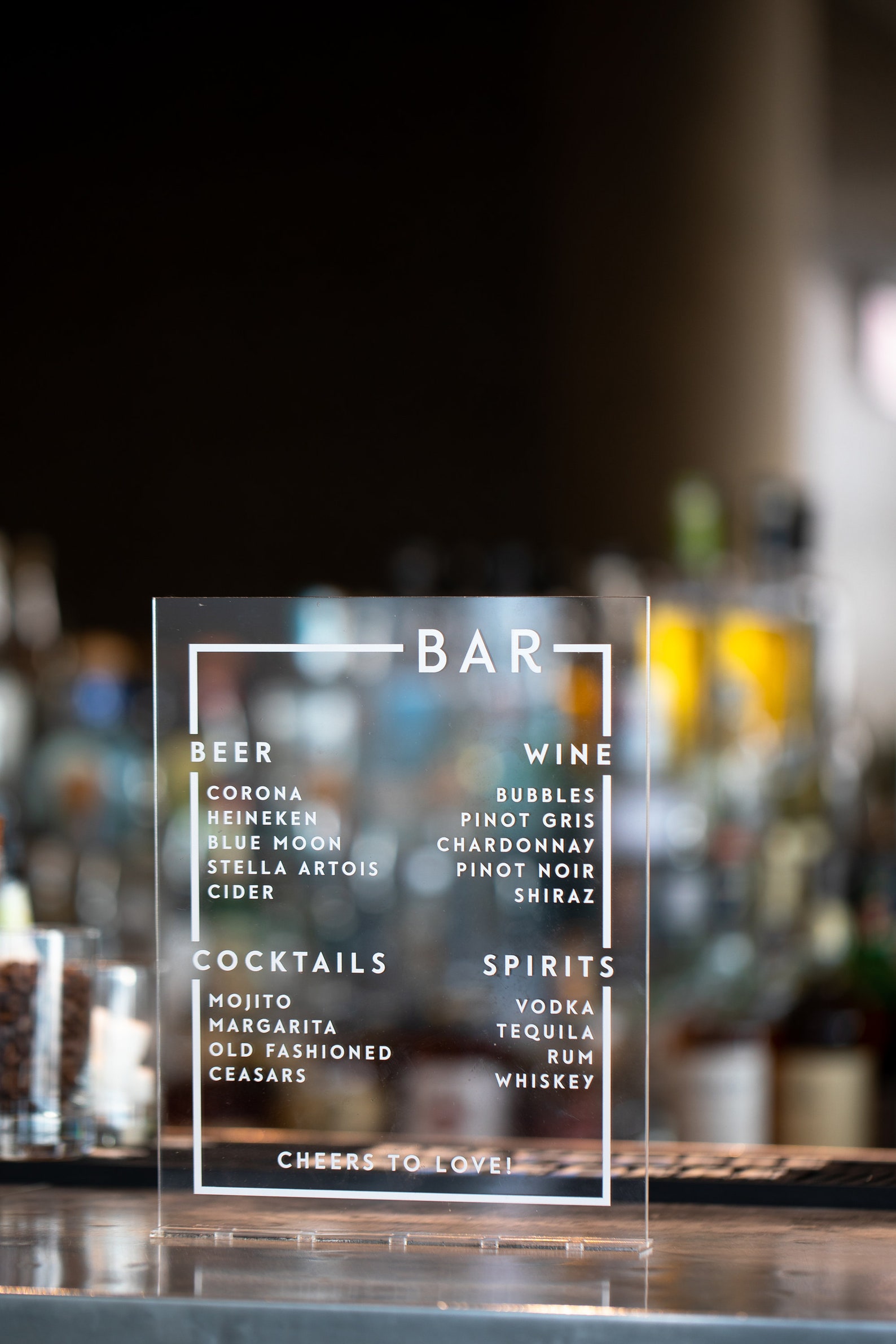 Custom Acrylic Bar Menu Elegant Modern Wedding Reception Etsy