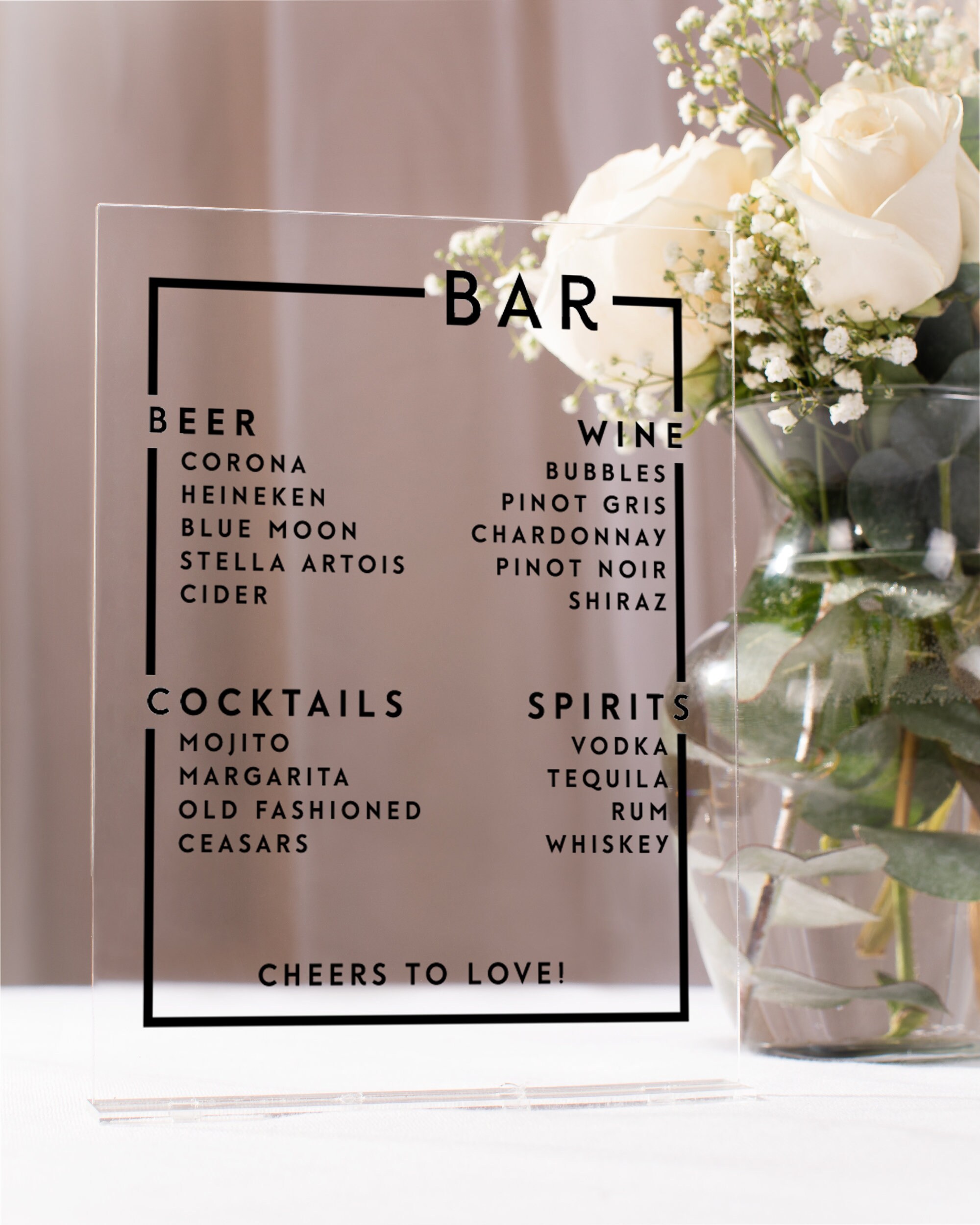Custom Acrylic Bar Menu Elegant Modern Wedding Reception Etsy
