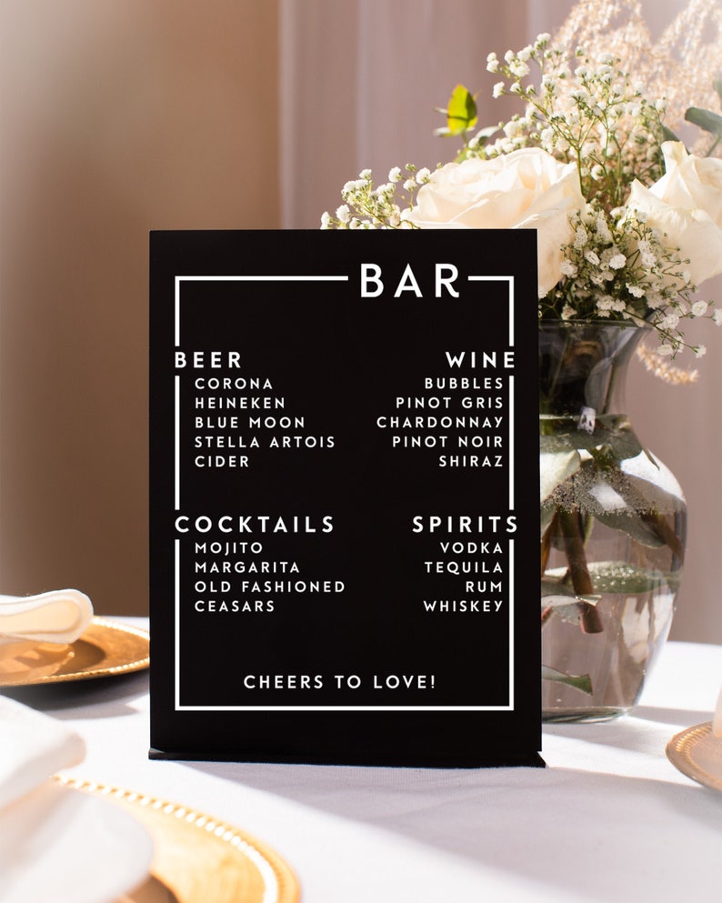 Custom Acrylic Bar Menu Elegant Modern Wedding Reception Etsy