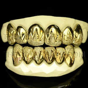 Gold Grillz 10k Gold Teeth Diamond Dust Yellow Gold Grillz Real Custom Gold Grill
