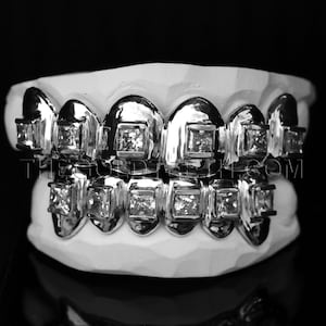 Diamond Grillz CZ Iced Out Sterling Silver Grillz Custom 925 Silver Teeth Real Grill