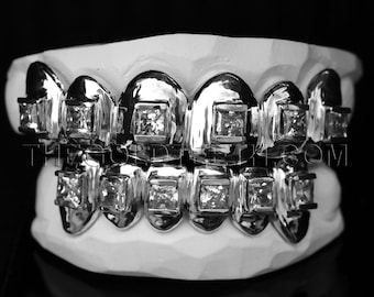 Diamond Grillz CZ Iced Out Sterling Silver Grillz Custom 925 Silver Teeth Real Grill