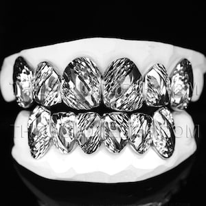 Sterling Silver Grillz 925 Custom Silver Teeth Real Diamond Cut Silver Grill