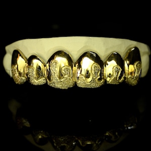 Gold Grillz 10k,14k,18k Custom Gold Teeth Diamond Dust Yellow Grillz Real Gold Grill