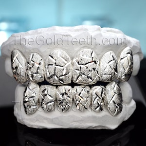 Custom Silver Grillz 925 Sterling Silver Teeth Real Diamond Dust Silver Grill