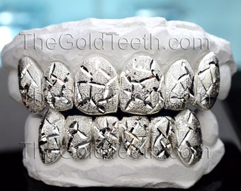 Custom Silver Grillz 925 Sterling Silver Teeth Real Diamond Dust Silver Grill