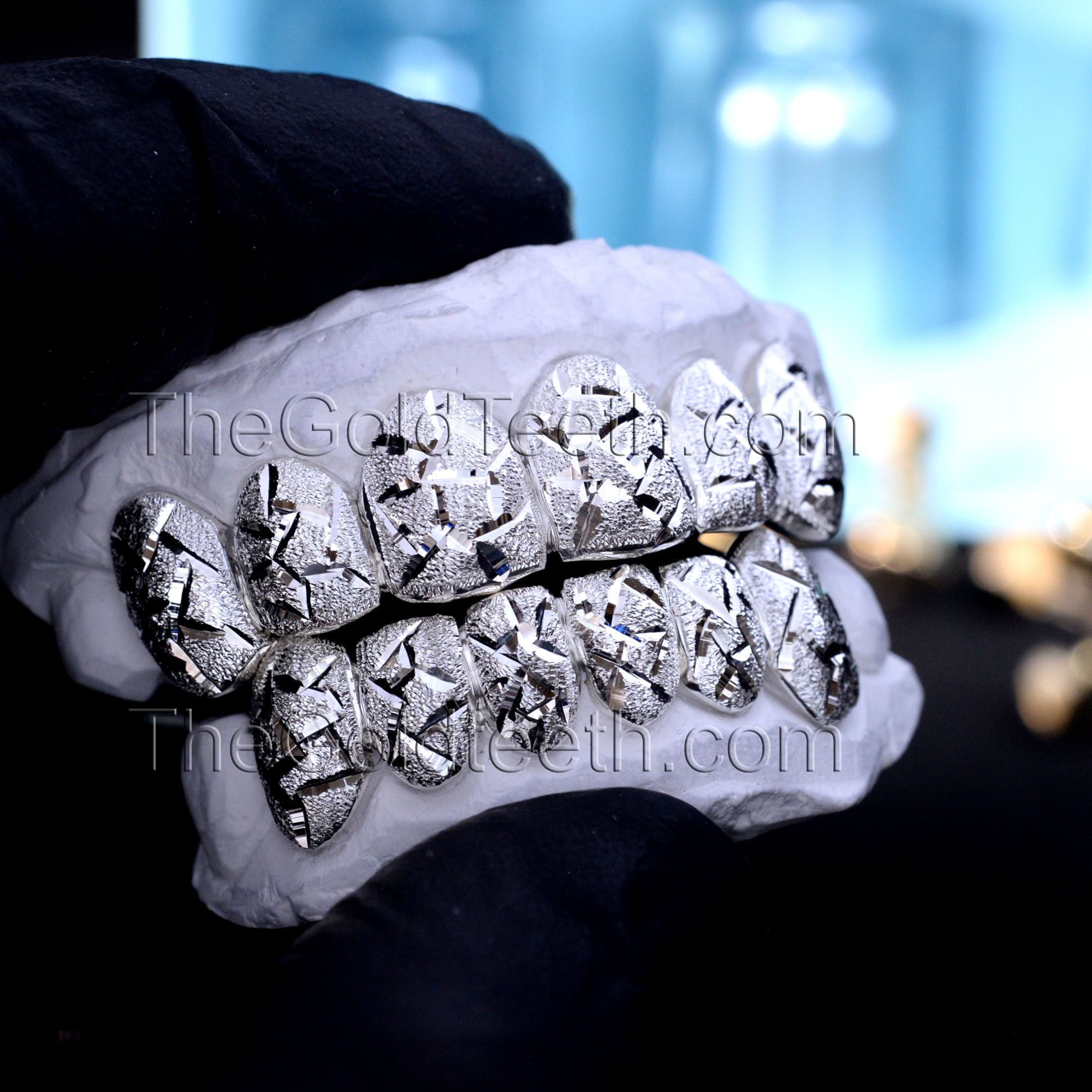 Custom Silver Grillz 935 Argentium Silver Diamond Dust Teeth Real