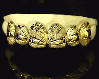 Grillz 10k Custom Gold Teeth Diamond Dust Yellow Gold Grillz Real Gold Grill