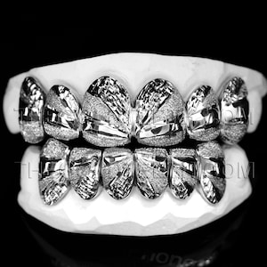 Custom Silver Grillz 925 Sterling Silver Teeth Real Diamond Dust Silver Grill