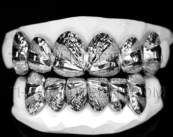 Custom Silver Grillz 925 Sterling Silver Teeth Real Diamond Dust Silver Grill