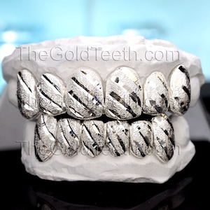Silver Grillz 925 Sterling Silver Teeth Real Diamond Dust Silver Grill