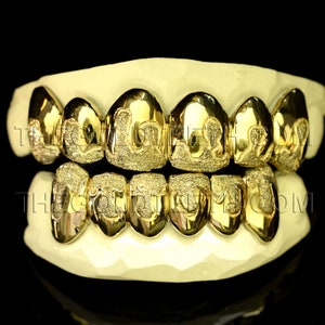Gold Grillz 10k Gold Teeth Diamond Dust Yellow Gold Grillz Real Custom Gold Grill