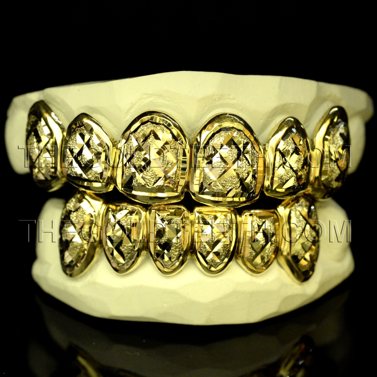 Custom Gold Grillz 10k Gold Teeth Diamond Dust Yellow Grillz Etsy