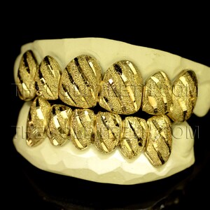 Custom Grillz 10k Gold Teeth Diamond Dust Yellow Gold Grillz Real Gold Grill