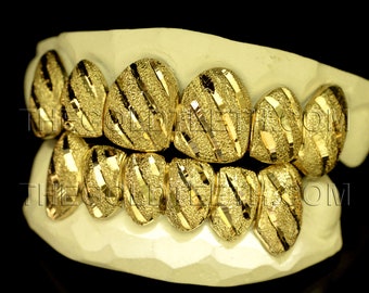 Custom Grillz 10k Gold Teeth Diamond Dust Yellow Gold Grillz Real Gold Grill