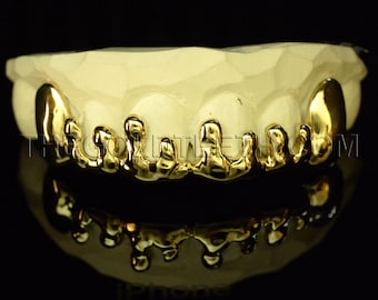 Gold Grillz 10k,14k,18k Custom Gold Teeth Drip Yellow Grillz Real Gold Grill
