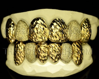 Grillz 10k Gold Teeth Diamond Dust Yellow Gold Grillz Real Custom Gold Grill