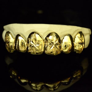 Custom Gold Grillz 10k,14k,18k Gold Teeth Diamond Dust Yellow Grillz Real Gold Grill
