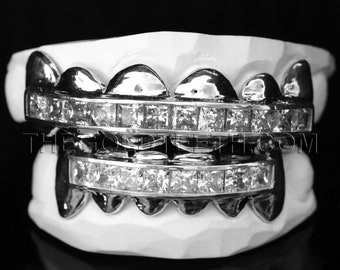 Grillz CZ Iced Out Sterling Silver Grillz 925 Silver Teeth Real Custom Grill