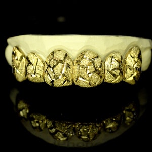 Gold Grillz 10k,14k,18k Custom Gold Teeth Diamond Dust Yellow Grillz Real Gold Grill