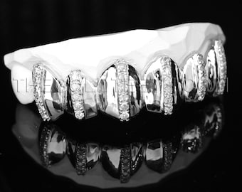 Grillz CZ Silver Grillz Iced Out Custom 925 Sterling Silver Teeth Real Grill