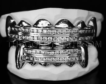 Grillz CZ Iced Out Silver Grillz 925 Sterling Silver Custom Teeth Real Grill