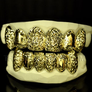 Custom Gold Grillz 10k Gold Teeth Diamond Cut Yellow Grillz Real Gold Grill