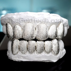 Silver Grillz 925 Sterling Silver Teeth Real Diamond Dust Silver Grill
