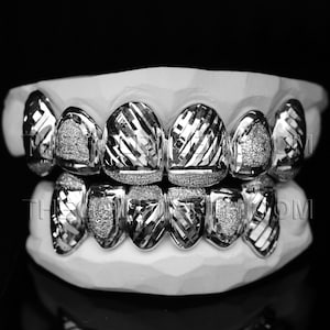 Custom Silver Grillz 925 Sterling Silver Teeth Real Diamond Dust Silver Grill