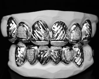 Custom Silver Grillz 925 Sterling Silver Teeth Real Diamond Dust Silver Grill