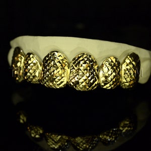 Grillz 10k,14k,18k Gold Teeth Diamond Cut Yellow Grillz Real Custom Gold Grill