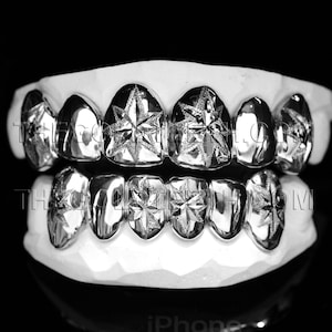 Silver Grillz 925 Sterling Silver Teeth Real Diamond Cut Custom Silver Grill