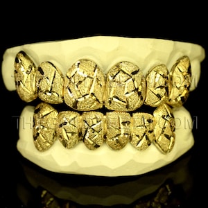 Grillz 10k Gold Teeth Diamond Dust Yellow Gold Grillz Real Gold Grill