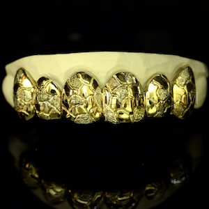 Custom Gold Grillz 10k,14k,18k Gold Teeth Diamond Dust Yellow Grillz Real Gold Grill