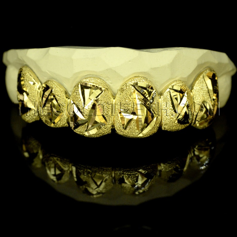 Custom Grillz 10k Gold Teeth Diamond Dust Yellow Gold Grillz Etsy