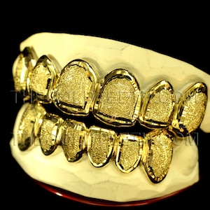 Custom Grillz 10k,14k,18k Gold Teeth Diamond Dust Yellow Grillz Real Gold Grill