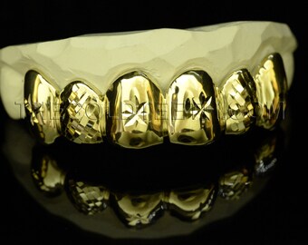 Grillz 10k,14k,18k Custom Gold Teeth Diamond Cut Yellow Gold Grillz Real Gold Grill