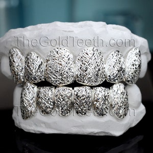 Silver Grillz 925 Sterling Silver Teeth Real Diamond Cut Custom Silver Grill