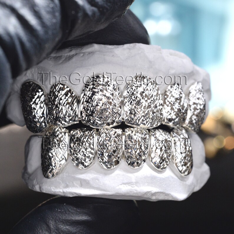 Silver Grillz 925 Sterling Silver Teeth Real Diamond Cut Etsy