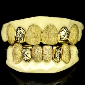Custom Gold Grillz 10k Gold Teeth Diamond Dust Yellow Gold Grillz Real Gold Grill