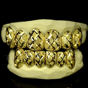 Gold Grillz 10k Gold Teeth Diamond Dust Yellow Gold Grillz Real Gold Grill