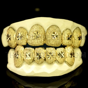 Custom Grillz 10k Gold Teeth Diamond Dust Yellow Gold Grillz Real Gold Grill