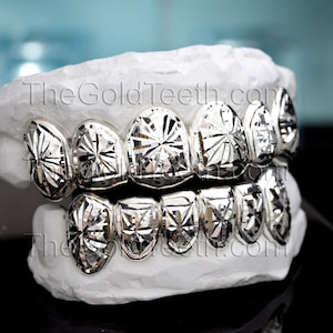 Custom Silver Grillz 925 Sterling Silver Teeth Real Diamond Cut Silver Grill
