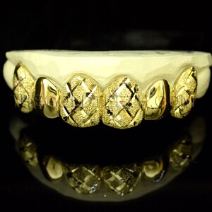 Grillz 10k,14k,18k Custom Gold Teeth Diamond Dust Yellow Grillz Real Gold Grill