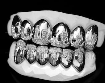 Sterling Silver Grillz 925 Custom Silver Teeth Real Diamond Dust Silver Grill