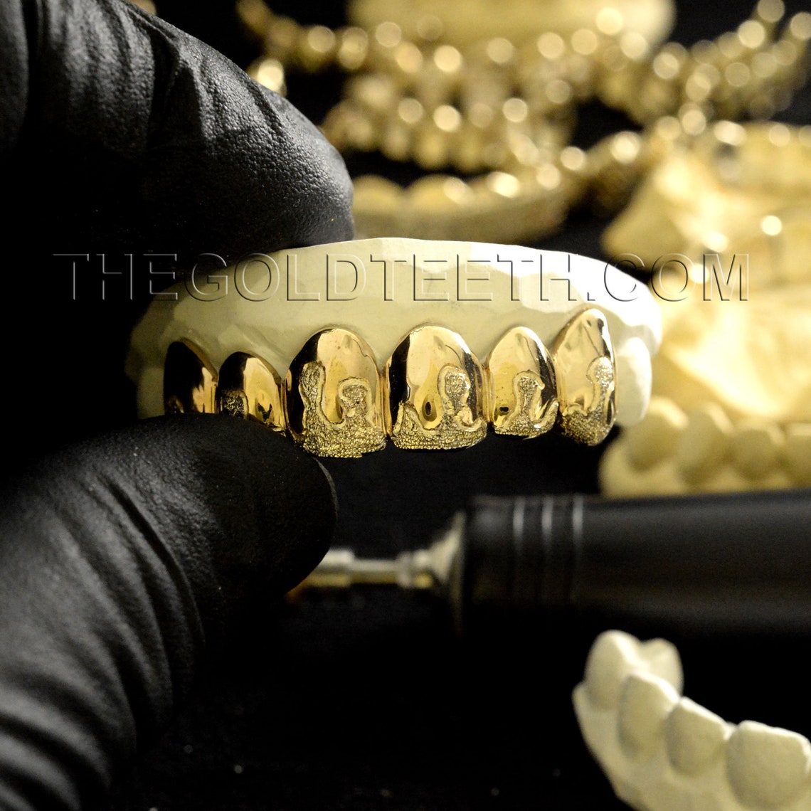 Gold Grillz 10k Gold Teeth Diamond Dust Yellow Gold Grillz Etsy