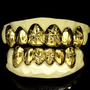 Grillz 10k Gold Teeth Diamond Dust Yellow Gold Grillz Real Custom Gold Grill