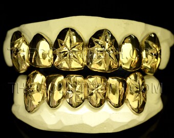 Grillz 10k Gold Teeth Diamond Dust Yellow Gold Grillz Real Custom Gold Grill