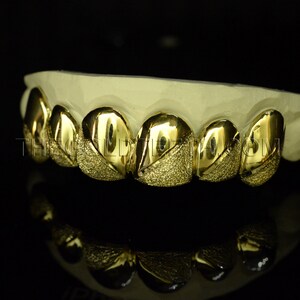 Custom Grillz 10k,14k,18k Gold Teeth Diamond Dust Yellow Grillz Real Gold Grill